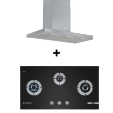 (BUNDLE) BOSCH DWB97CM50B 6 Wall-Mounted Cooker Hood (90cm) + BOSCH PMD93D31AF(PUB) Tempered Glass Gas Hob